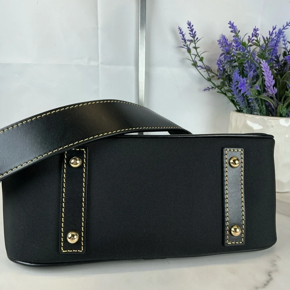 Dooney‎ & Bourke Hobo Black Nylon Shoulder Small Bag with Gold Details